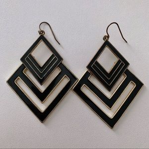 Large Diamond Black & Gold Statement Earrings